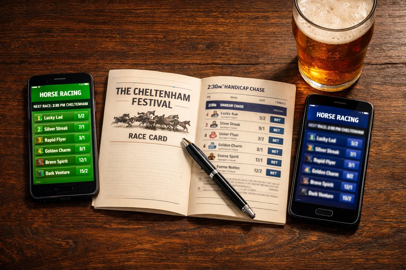 Best bookmaker for Cheltenham Festival — close-up of two smartphones showing different betting apps side by side
