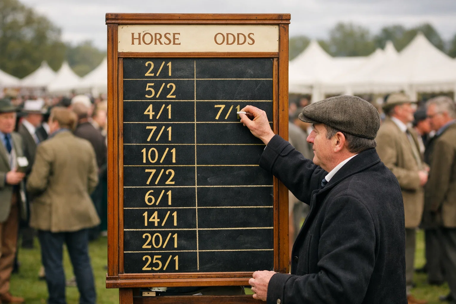 Types of Cheltenham betting offers — bookmaker boards displaying odds at a horse racing festival
